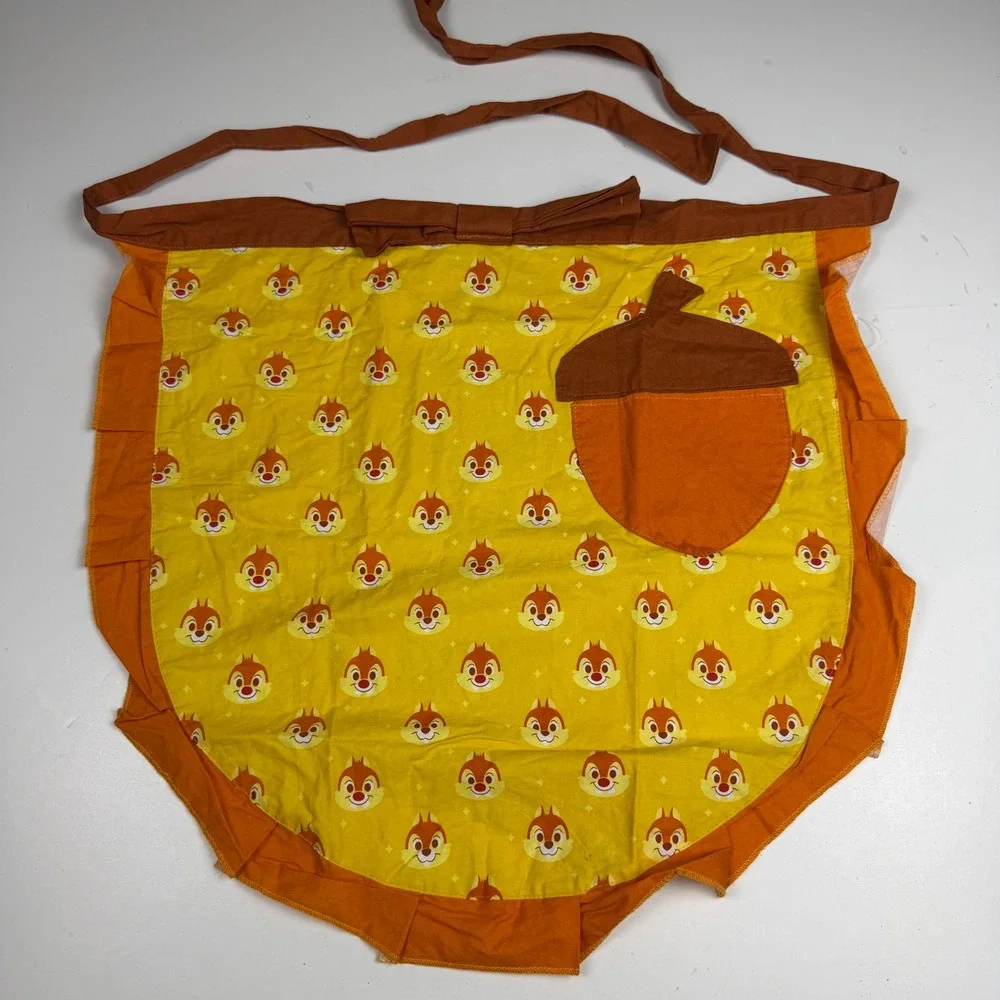 Disney Parks Dale Chip n Dale Yellow Acorn Pocket Ruffle Half Apron New